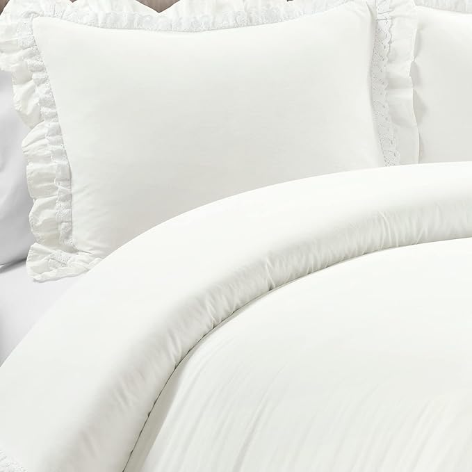 Lush Decor Ella Ruffle Lace 100% Cotton Duvet Cover, 3 Piece Set, Full/Queen - Image 4