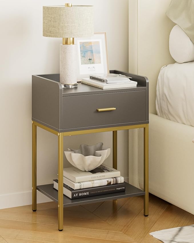 Masupu Gray Nightstand, 3-Tier Modern Bedside Table Night Stand - Image 4