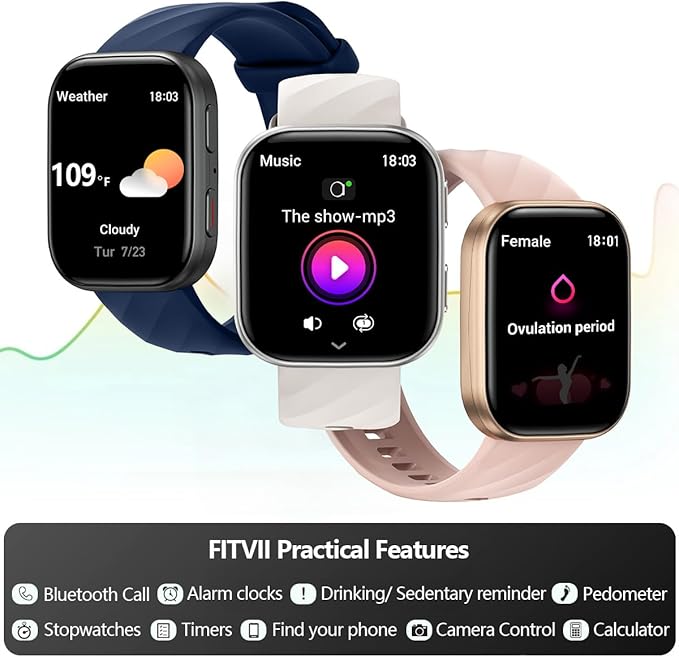 FITVII Health & Fitness Tracker, Smart Watch - Image 2