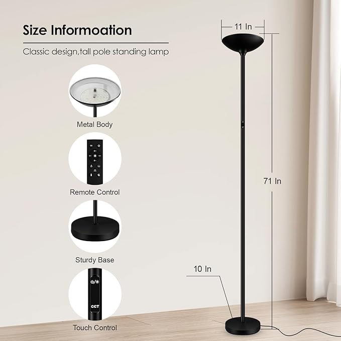 Stepless Dimmable Floor Lamp, 30W 3000LM Super Bright LED Torchiere Floor Lamps - Image 6