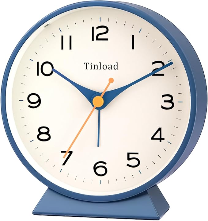 4.5" Battery Operated Retro Analog Alarm Clock, Small Silent Bedside Desk Clock by Tinload