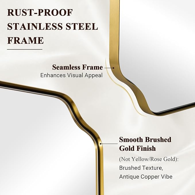 ANDY STAR 36"x48" Large Gold Mirror, Brushed Brass Rectangle Bathroom Mirror - Image 4