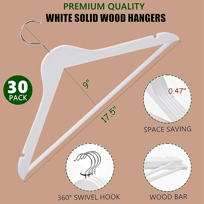 Amber Home White Wooden Hangers 30 Pack - Image 2