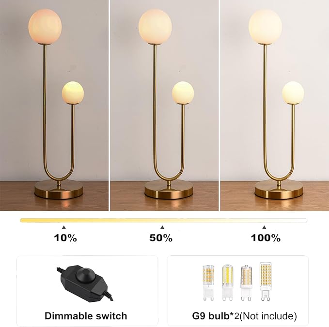 Mid Century Gold Globe Table Lamp Modern U-Shape 2-Light Desk Table Light - Image 3
