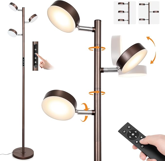 Dimmable LED Floor Lamp with Remote Modern Tall Standing Lamp with 3 Adjustable by JUNNAI
