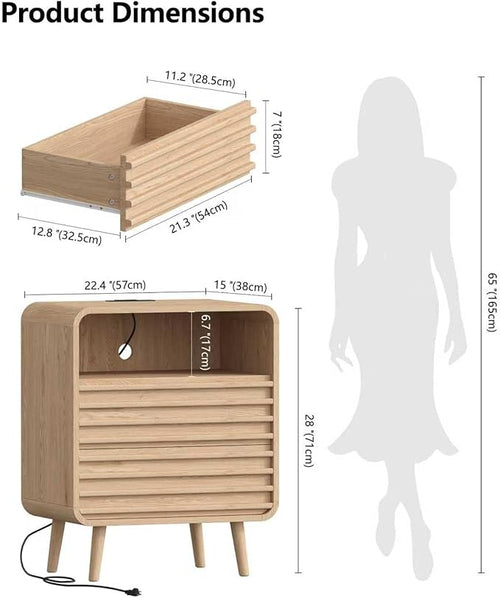 22.4"W Fluted Night Stand with 2 Drawers and Opening Shelf, RGB Nightstand with - Image 2