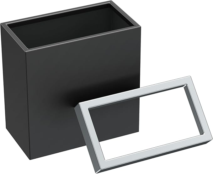 Gatco Modern Rectangle Wastebasket, Matte Black and Chrome Combo - Image 2