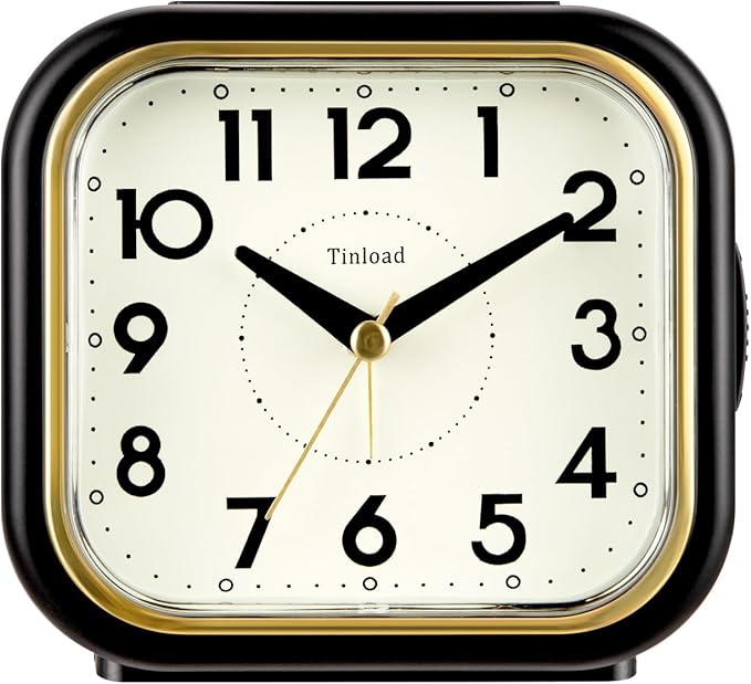 4.3" Retro Analog Alarm Clock • Silent Non Ticking • Gentle Wake • Beep Sounds by Tinload