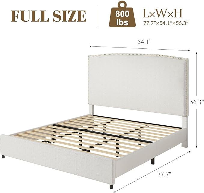 Full Size Bed Frame with Headboard, Soft Boucle Fabric, No Box Spring Needed - Image 2