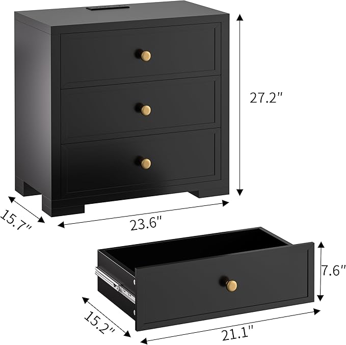 COWMOU Nightstand with Drawers 3 Drawer Night Stand with Charging Station - Image 3
