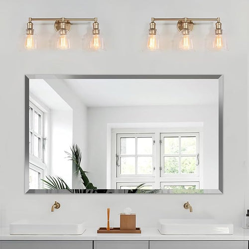 24x40 Inch Bathroom Mirror Frameless Beveled Edge Rectangle Wall Mirror by LAMCHMOR