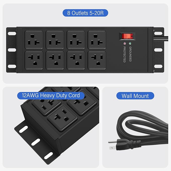 CCCEI Magnetic Heavy Duty Power Strip Surge Protector 20Amp, 12 Gauge High Amp - Image 6