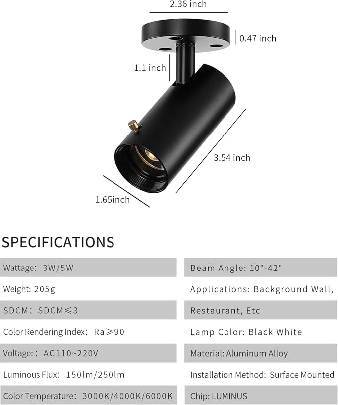 LED Ceiling Spot Light, 3W Cob Zoomable Spotlight, Small Angle Free Adjustable - Image 3
