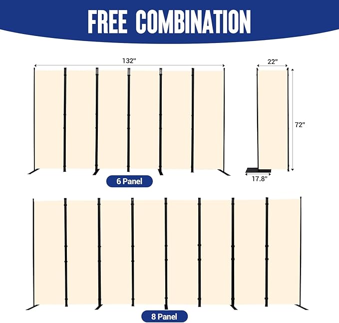 Room Divider and Folding Privacy Screens 6 Panel, 11 Ft Wide Room Partitions - Image 5