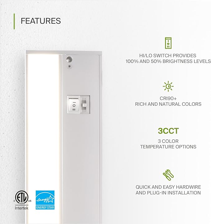 ASD 12 Inch LED Under Cabinet Lighting Plug in or Hardwired, High/Low/Off Switch - Image 3