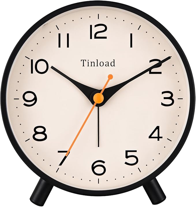 4.5" Antique Retro Analog Alarm Clock, Small Silent Bedside Desk Clock by Tinload