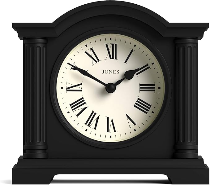 JONES CLOCKS® Kensington Mantel Clock | Classic Arch top Clock | Black | by JONESCLOCKS