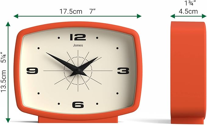 JONES CLOCKS® Film Desk Clock | Retro Rectangular Design | Orange | Retro Design - Image 4