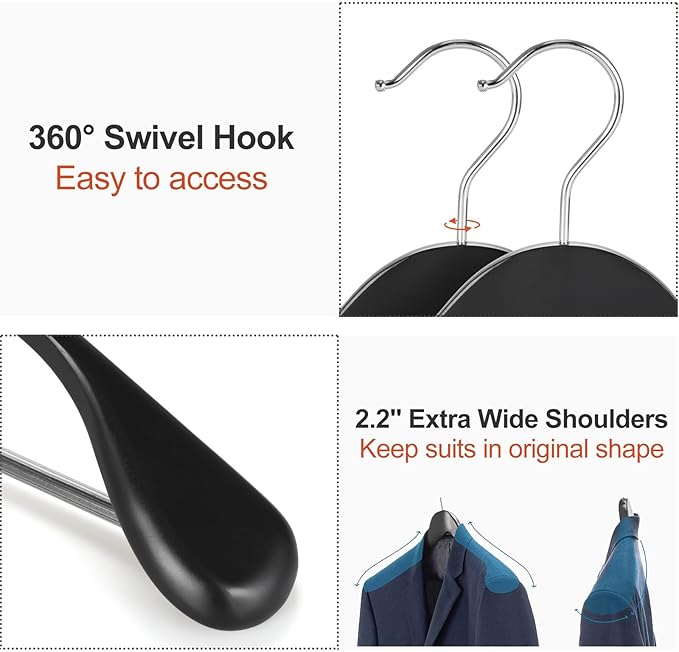 TOPIA HANGER Wide Shoulder Wooden Hangers, Suit Hangers - Image 3