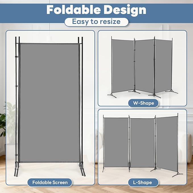 DUMOS 3 Panel Partition Room Divider, 6 Ft Tall Folding Privacy Screen - Image 7