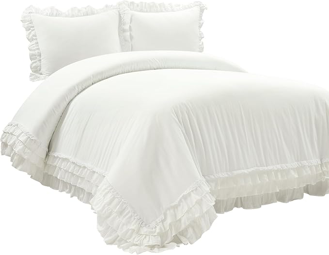 Lush Decor Ella Ruffle Lace 100% Cotton Duvet Cover, 3 Piece Set, Full/Queen - Image 10
