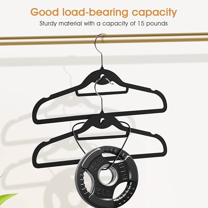 Velvet Clothing Hangers Slim Stackable Non-Slip Black Suit Hanger Space Saving - Image 6