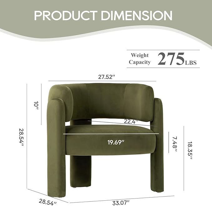 COLAMY Modern Velvet Accent Chair, Upholstered Barrel Chair, Comfy Side Arm - Image 2