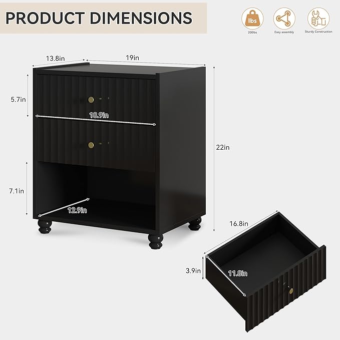 Modern Nightstand, Fluted End Table - Image 2