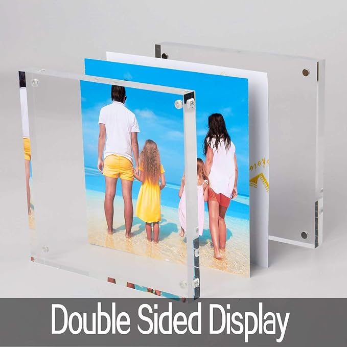 Meetu Acrylic 5x5 Picture Frame 2 Pack Clear Two Sided Desk Photo Frame - Image 3
