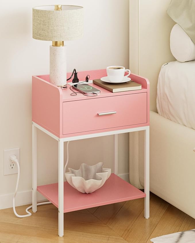 Masupu Nightstand with Charging Station, 3-Tier Modern Bedside Night Stand with by Masupu