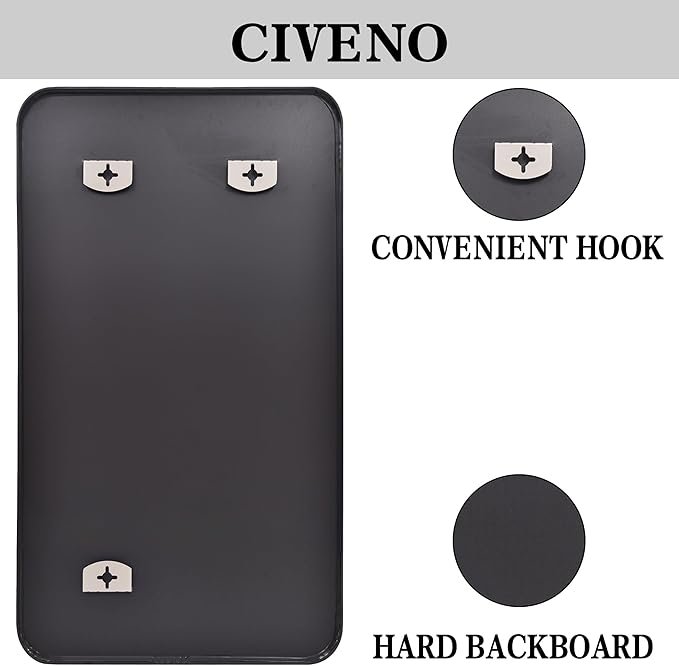 Bathroom Mirror, 60 x 30 inch Black Rectangle Wall Mirror, Metal Frame Rounded - Image 9