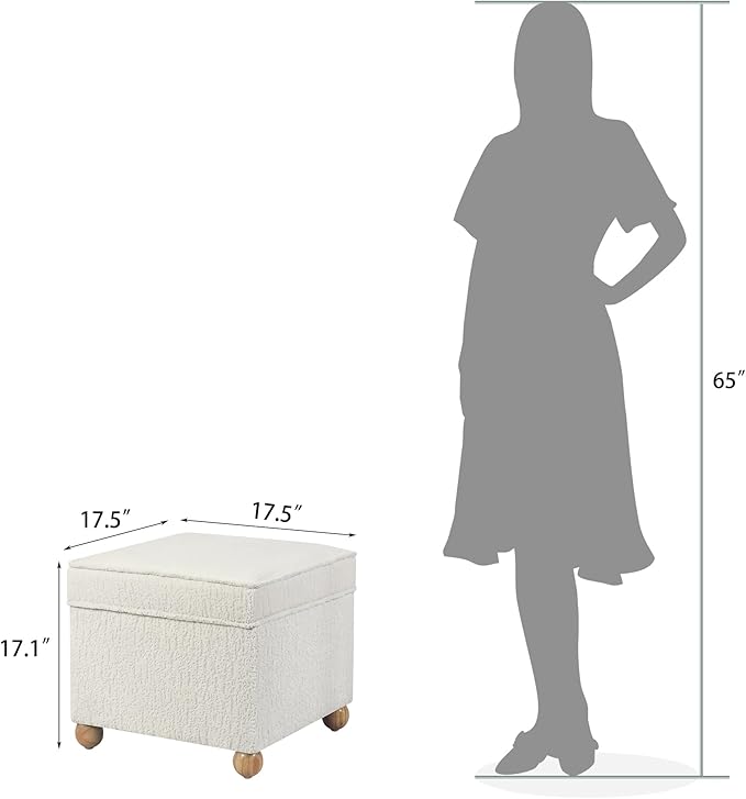 Adeco 17 Inch High Faux Fur White Cube Ottoman Storage, 3D Embossed Velvet - Image 2