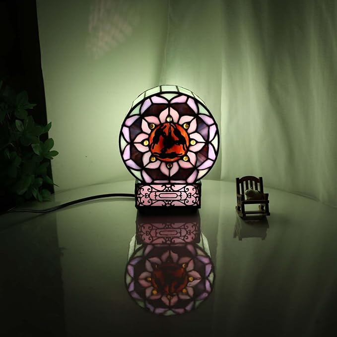 Bieye L12017 Tiffany Style Stained Glass Desk Clock Table Lamp - Image 2
