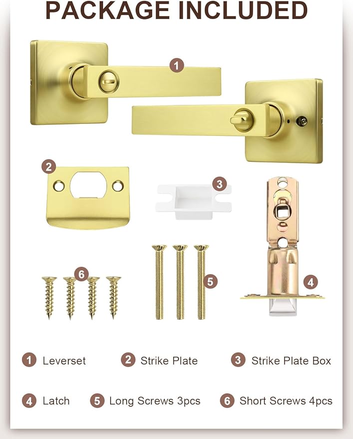 Mengico 2 Pack Gold Privacy Lever Door Handle Interior - Image 7