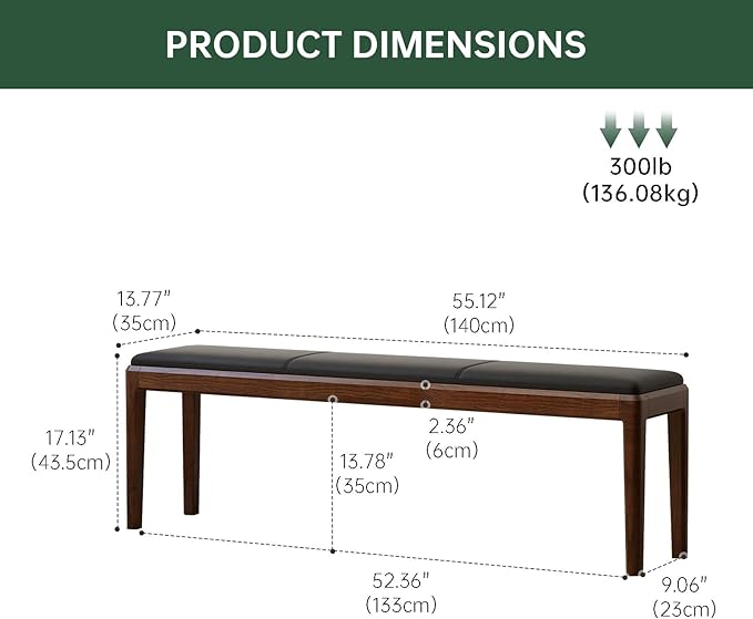 55.1'' Leather Upholstered Dining Bench - Image 2
