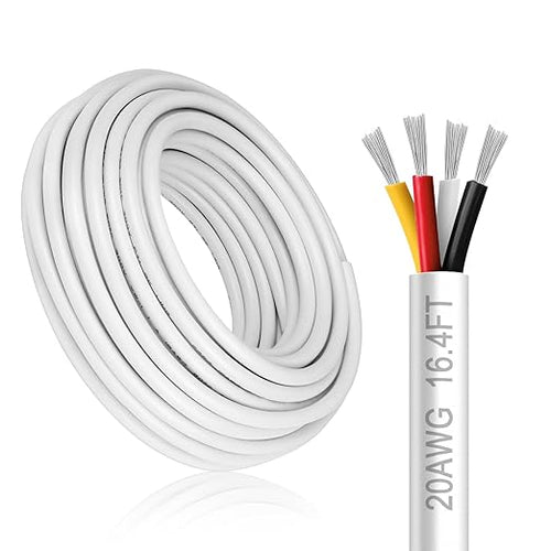 20 Gauge 4 Conductor Electrical Wire, 16.4FT White Stranded Low Voltage 20/4 by DEKIEVALE