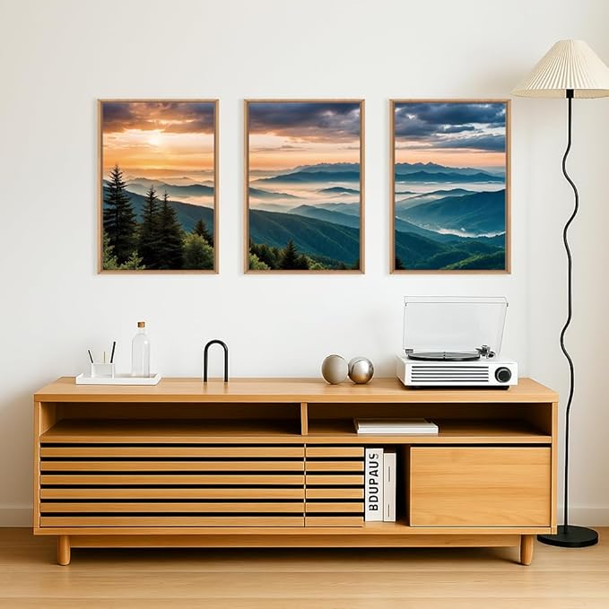 LHIUEM Large Nature Mountain Sunrise Framed Canvas Wall Art, Abstract Landscape - Image 4