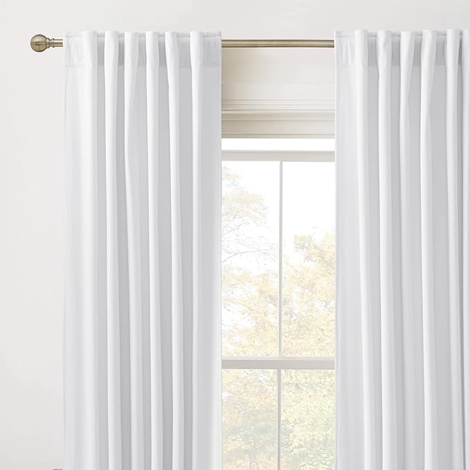 RYB HOME White Velvet Curtains 102 inches, Back Tab Soft Fabric Room Darkening - Image 2