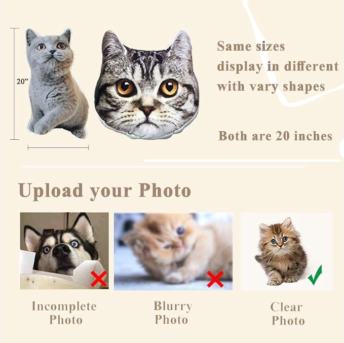 Custom Pillow with Picture, Custom Body Pillow Photo Shaped Dog Cat Face Pillow - Image 4