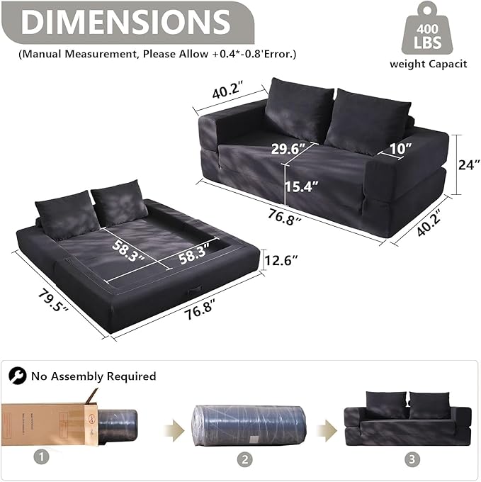 79'' Convertible Sleeper Sofa Bed, 3-in-1 Foldable Floor Couch - Image 2