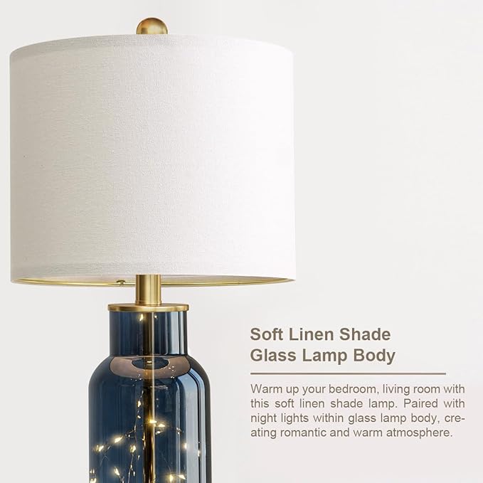 Oneach 22" Glass Table Lamps Set of 2, Nightstand Lamp - Image 5