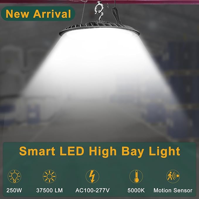 ACOHOOK 250W LED High Bay Light 37500lm Commercial Bay Lighting - Image 2