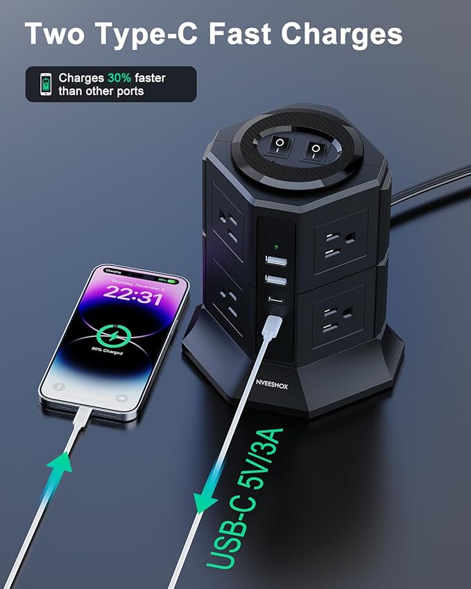 Surge Protector Power Strip Tower - Image 4