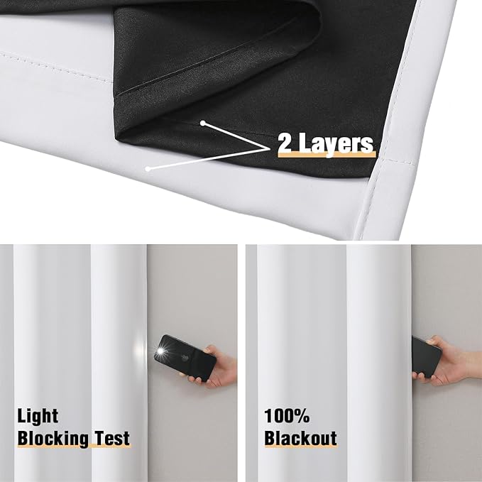 ChrisDowa White 100% Blackout Curtains 80 inch Long - Image 4