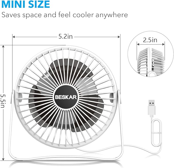 BESKAR USB Small Desk Fan, Portable Fans - Image 8