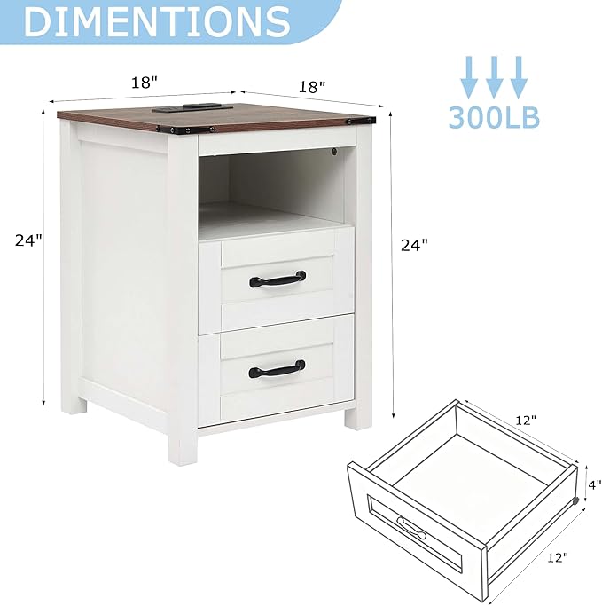 Puntogen White Night Stand Set of 2, Rustic End Table - Image 3