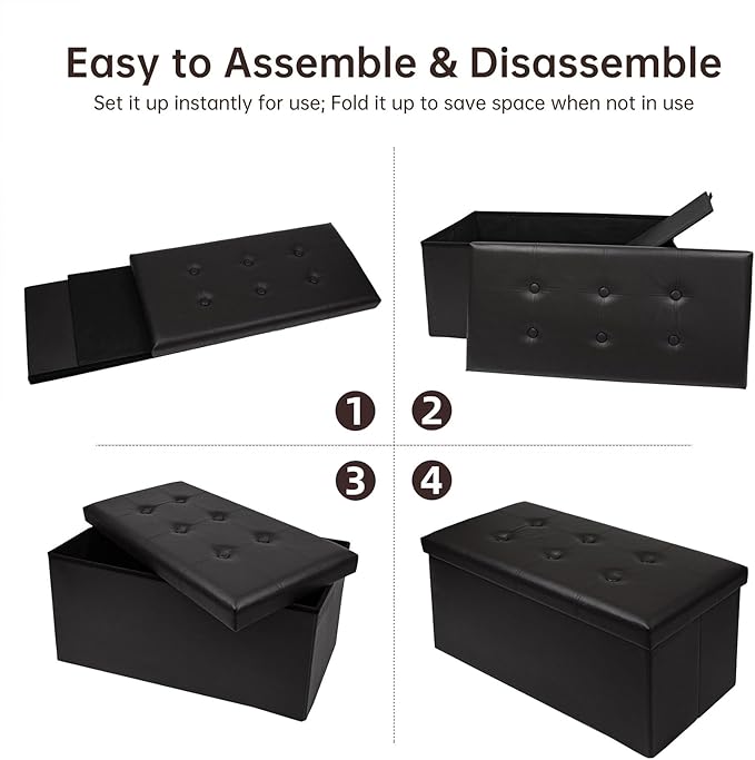 xupersodys 30 Inches Folding Storage Ottoman Bench, Faux Leather Footstool - Image 7