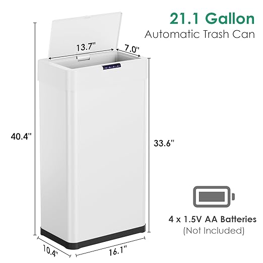 Arlopu Automatic Trash Can, Sensor Motion Stainless Steel Garbage Bin, - Image 2