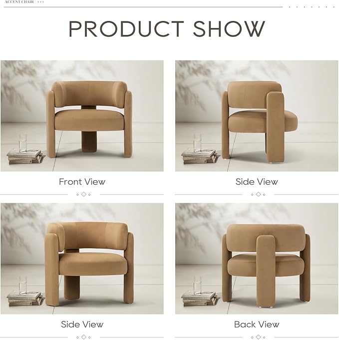 COLAMY Modern Velvet Accent Chair, Upholstered Barrel Chair, Comfy Side Arm - Image 8