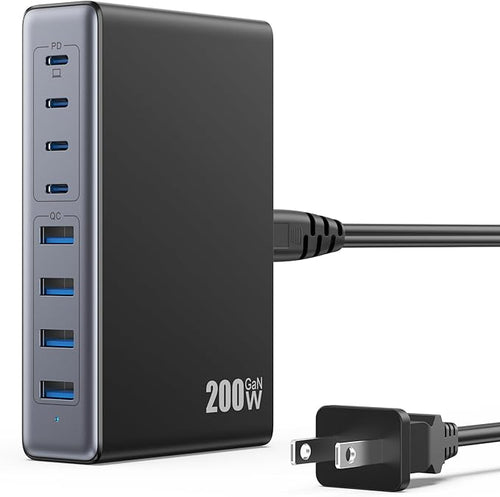 200W USB C Charger Block, GaN IV Charging Station 8 Ports, QC4.0 Fast Charging by LanLuk